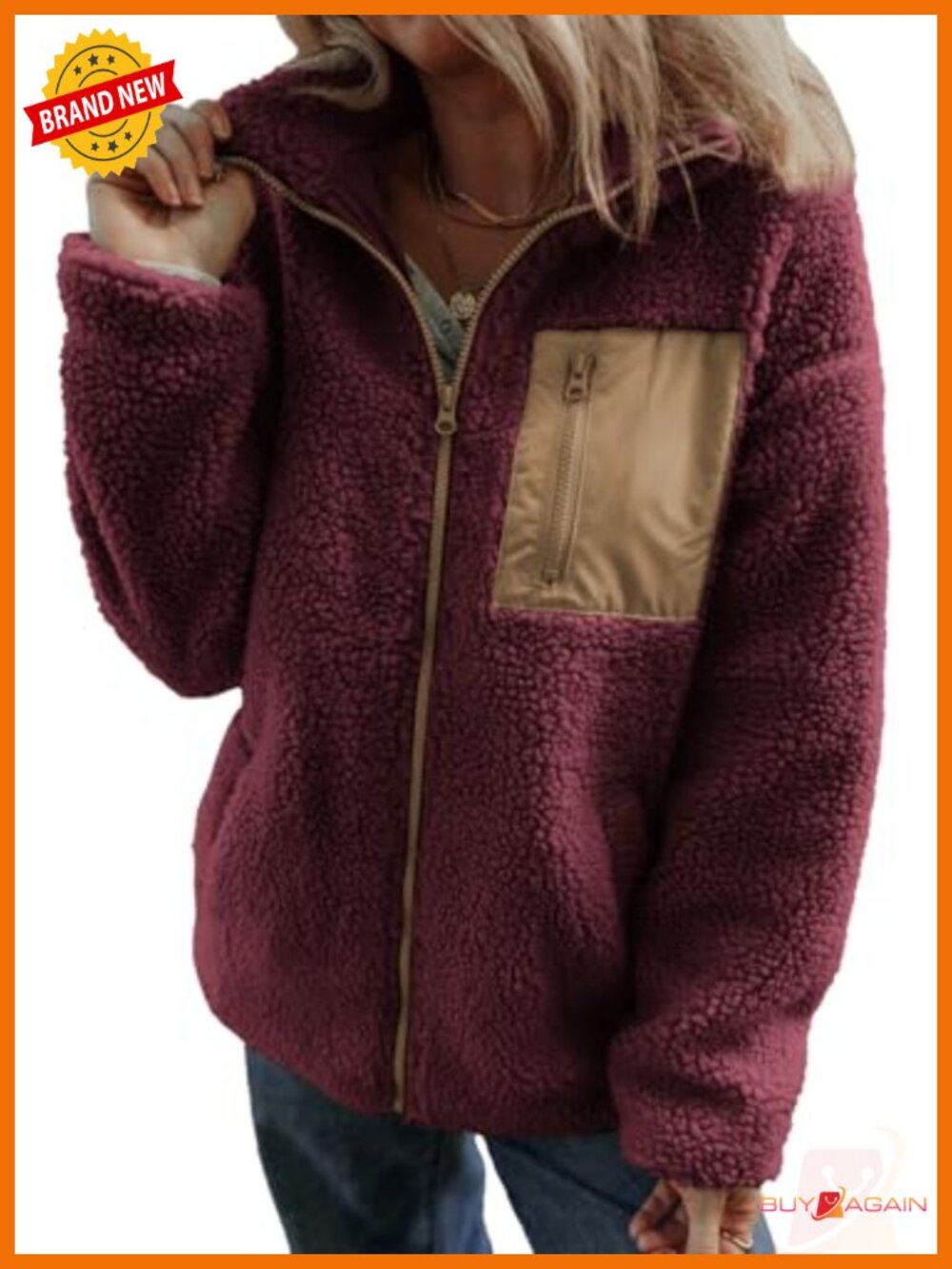 Womens Fleece Jacket Long Sleeve Full Zip Teddy Coat Warm